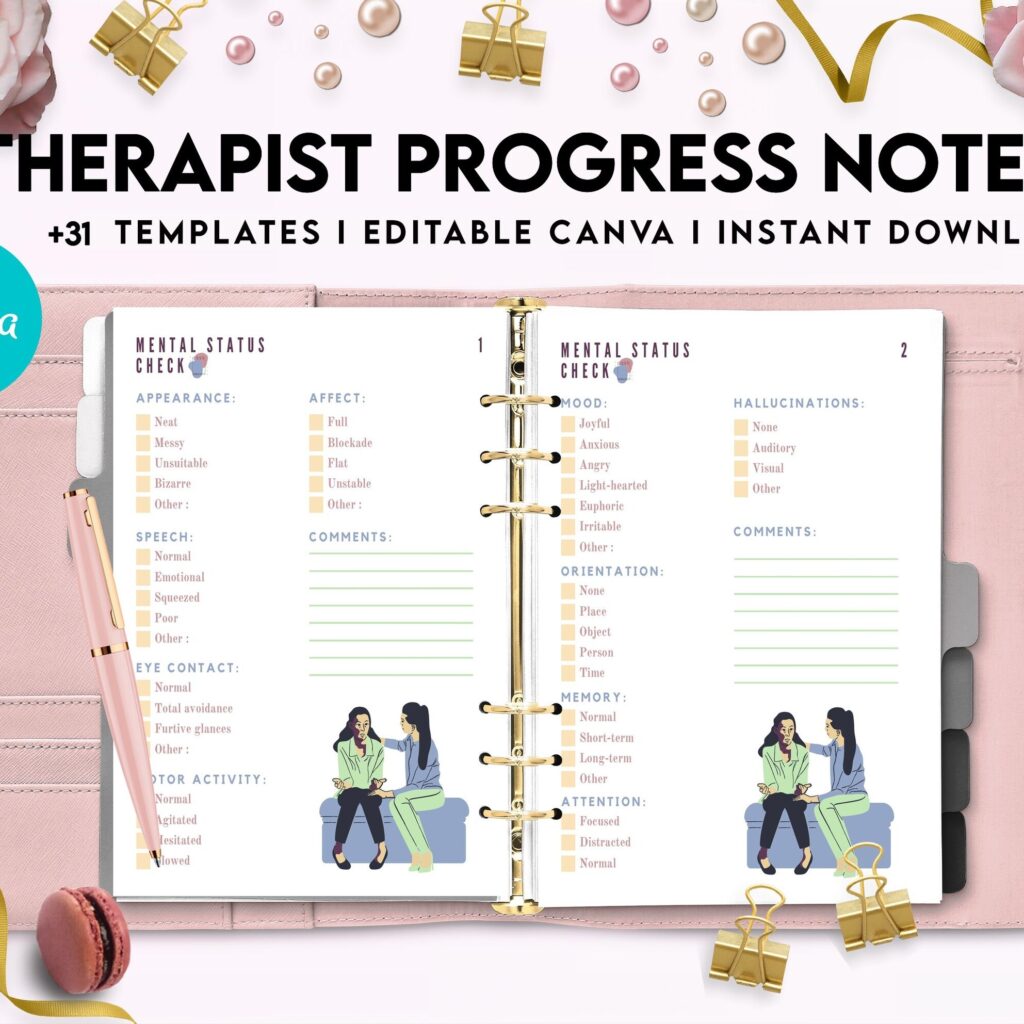 Progress Notes for Therapists, Editable Templates therapy worksheets, Client Progress Note Template , Counseling, Canva Editable Templates, Kdp interior