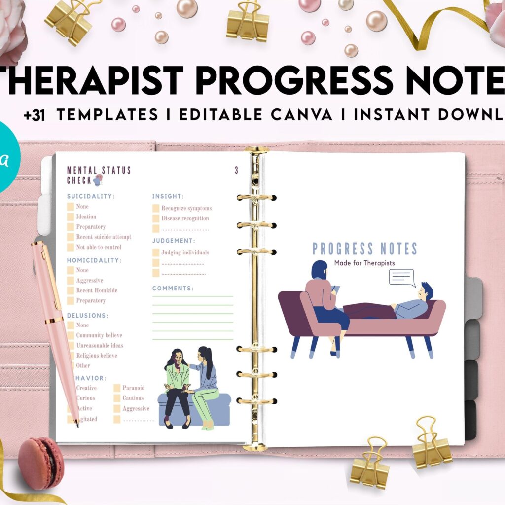 Progress Notes for Therapists, Editable Templates therapy worksheets, Client Progress Note Template , Counseling, Canva Editable Templates, Kdp interior