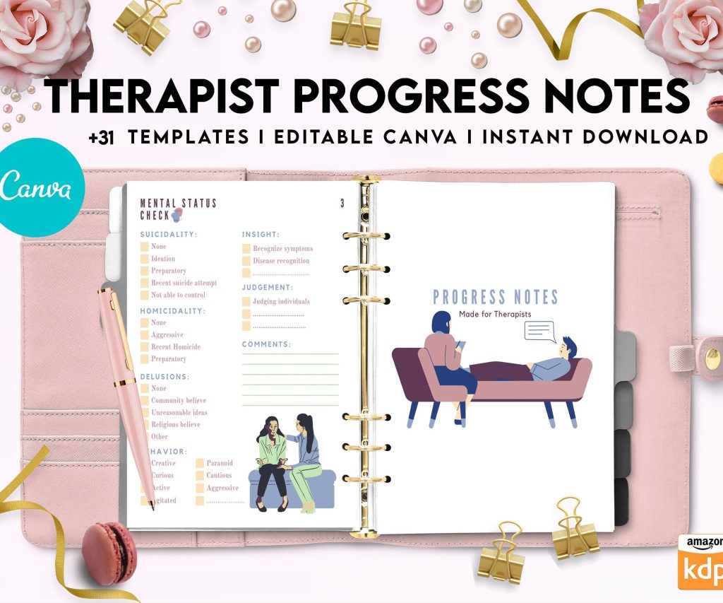 Progress Notes for Therapists, Editable Templates therapy worksheets, Client Progress Note Template , Counseling, Canva Editable Templates, Kdp interior