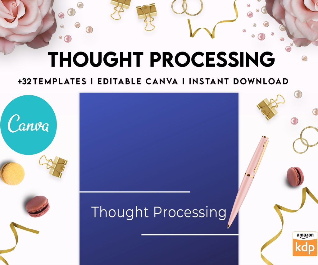 Thought Processing Journal Pages for daily self care, mental health, and emotion list with breakdown worksheets, Canva Editable Templates, Kdp interior
