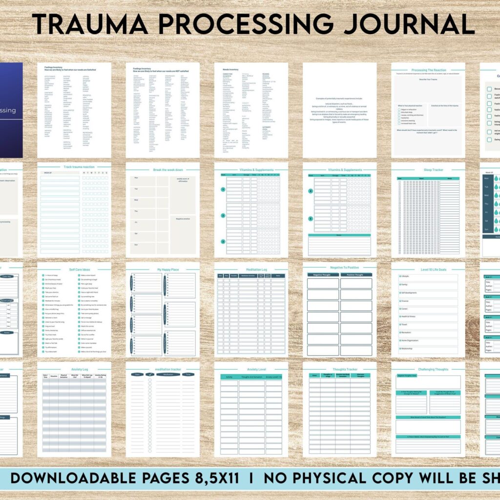 Trauma Processing Journal Pages, daily self care, mental health, emotion list, breakdown worksheets Therapy Journal, Counseling, Canva Editable Templates, Kdp interior