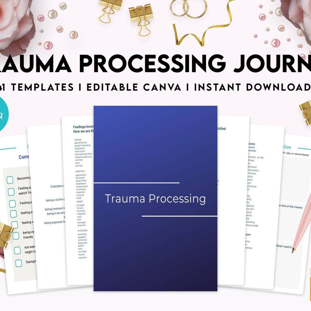 Trauma Processing Journal Pages, daily self care, mental health, emotion list, breakdown worksheets Therapy Journal, Counseling, Canva Editable Templates, Kdp interior