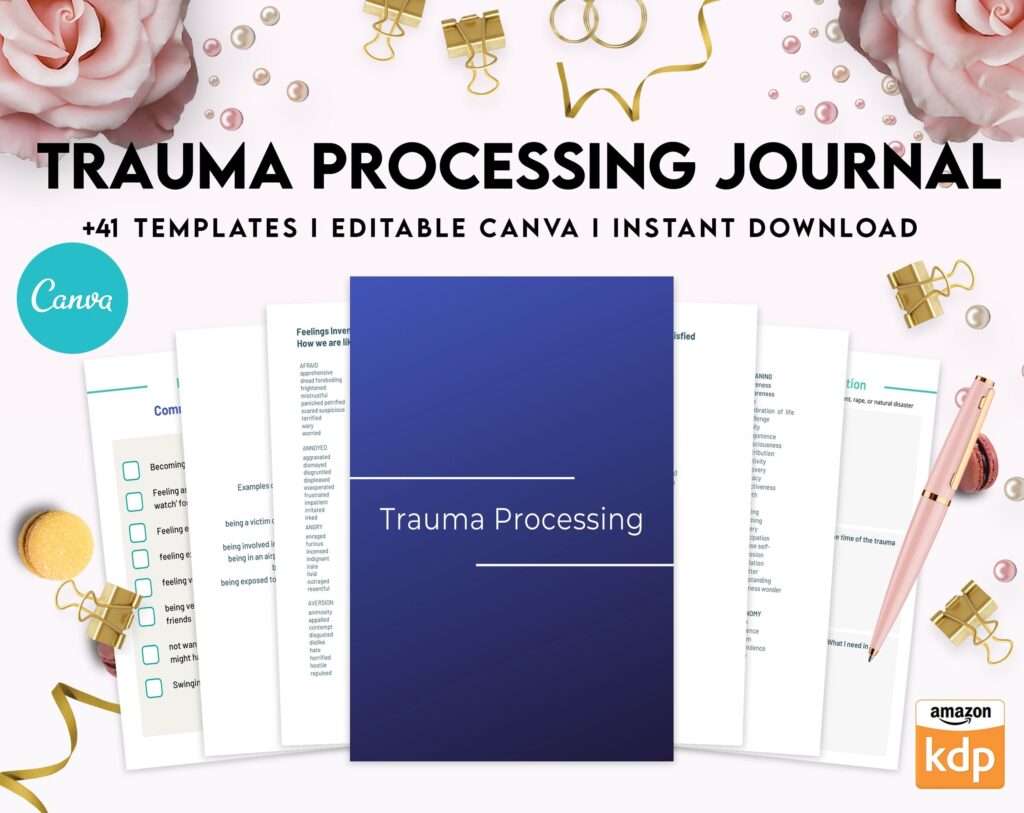 Trauma Processing Journal Pages, daily self care, mental health, emotion list, breakdown worksheets Therapy Journal, Counseling, Canva Editable Templates, Kdp interior