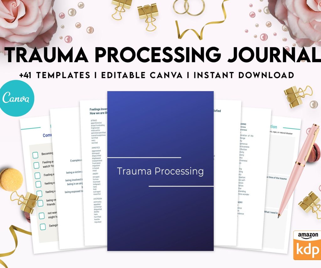 Trauma Processing Journal Pages, daily self care, mental health, emotion list, breakdown worksheets Therapy Journal, Counseling, Canva Editable Templates, Kdp interior