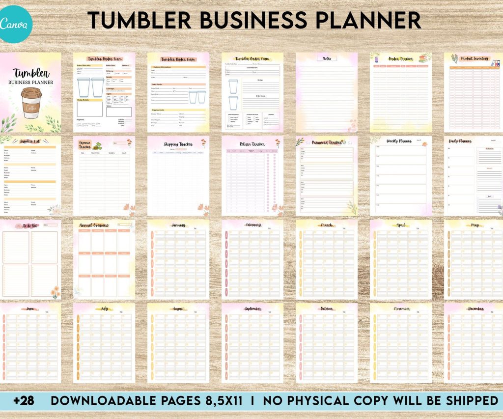 Tumbler Business Planner | Digital Tumbler Order Form | Tumbler Order Form, Canva Editable Templates, Kdp interior, Binder journal