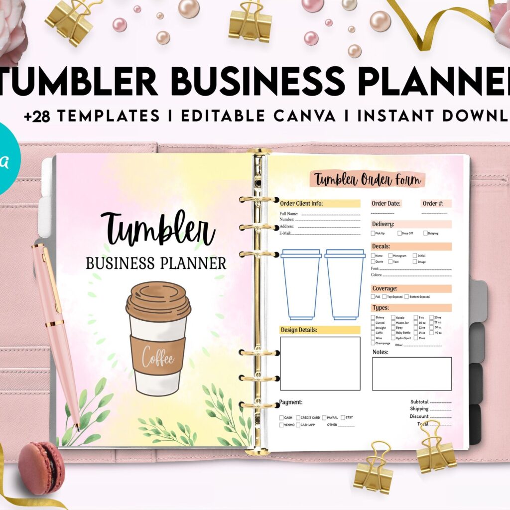 Tumbler Business Planner | Digital Tumbler Order Form | Tumbler Order Form, Canva Editable Templates, Kdp interior, Binder journal