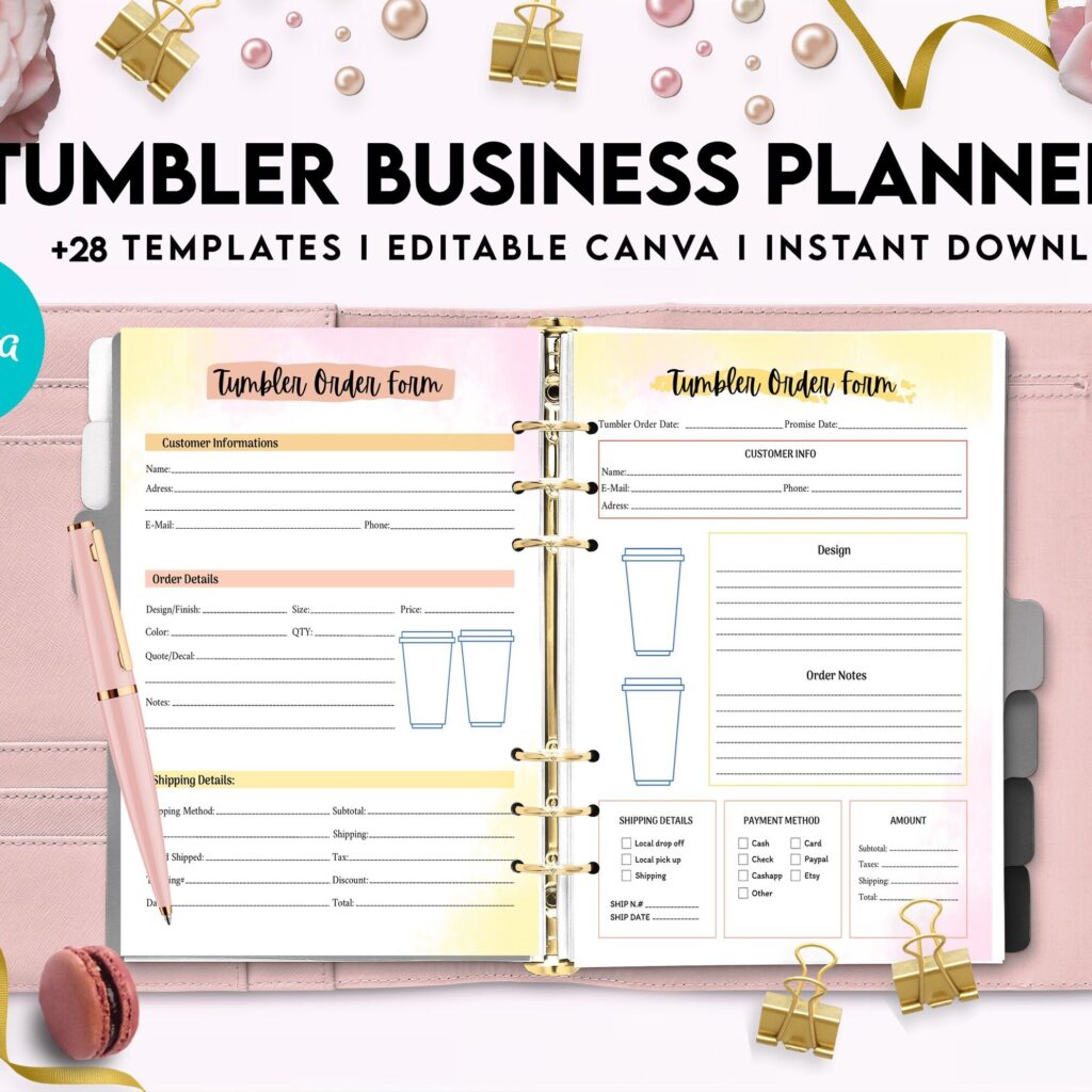 Tumbler Business Planner | Digital Tumbler Order Form | Tumbler Order Form, Canva Editable Templates, Kdp interior, Binder journal