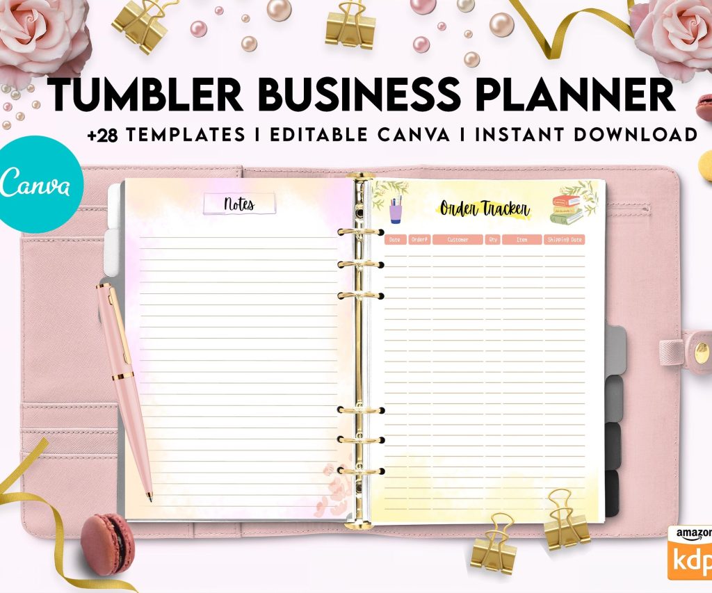 Tumbler Business Planner | Digital Tumbler Order Form | Tumbler Order Form, Canva Editable Templates, Kdp interior, Binder journal