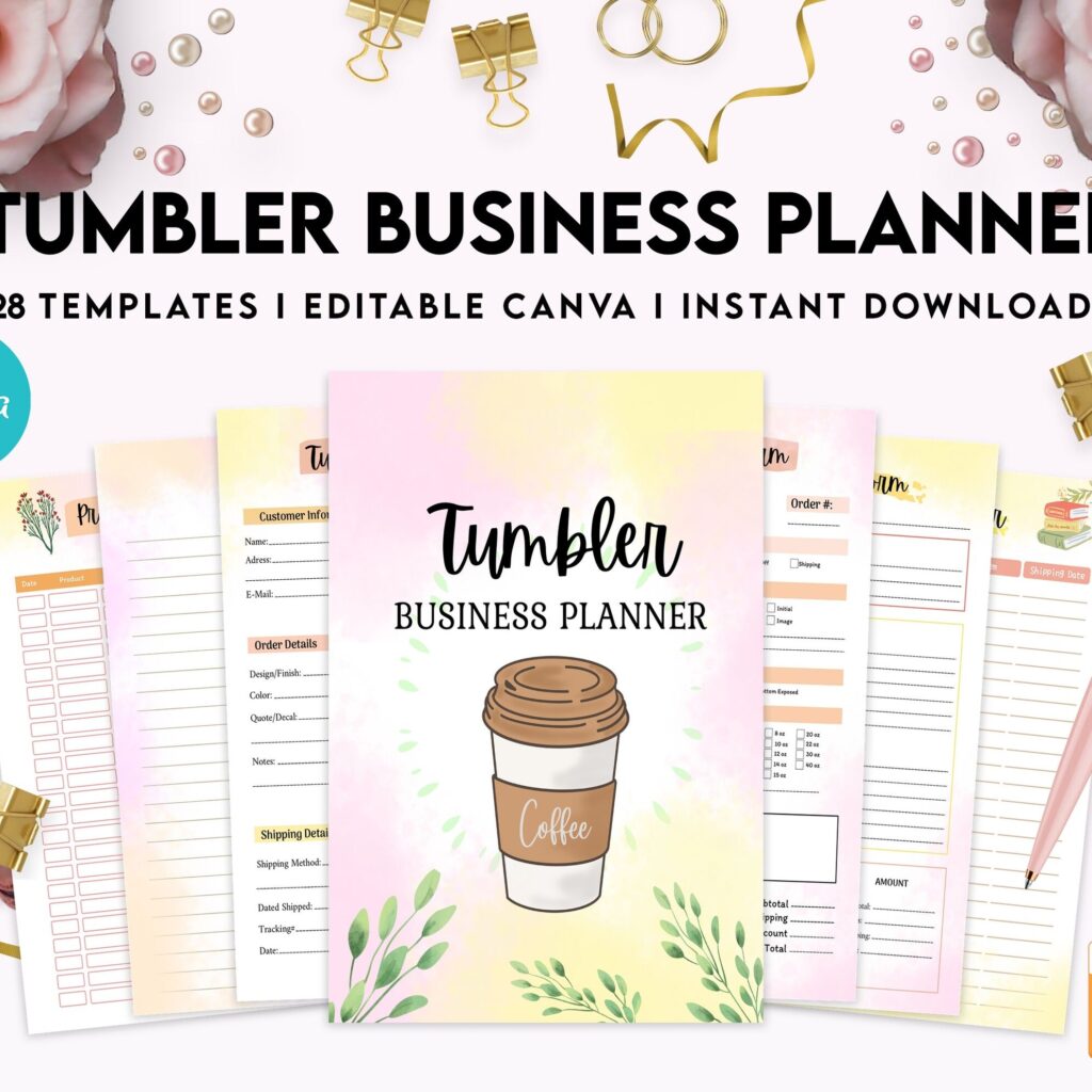 Tumbler Business Planner | Digital Tumbler Order Form | Tumbler Order Form, Canva Editable Templates, Kdp interior, Binder journal