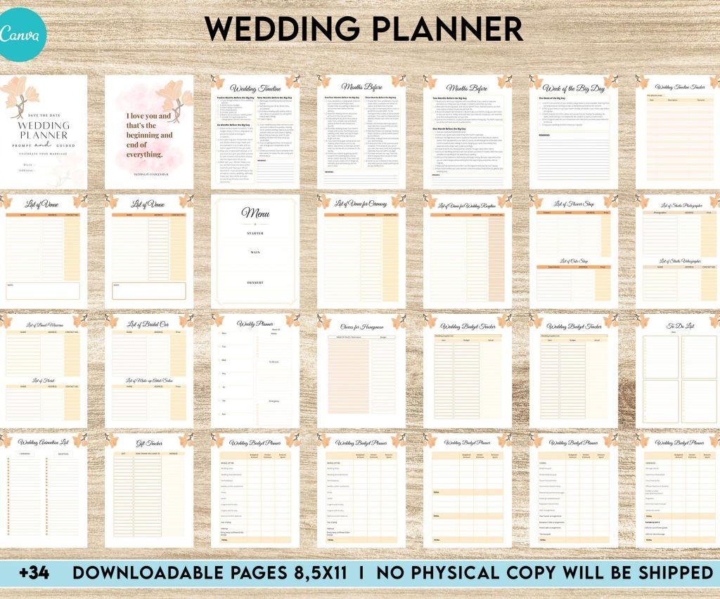 Wedding Planner, Wedding Pages, Wedding Plan Bundle, Wedding Planning Book, Wedding Planner, Canva Editable Templates, Kdp interior