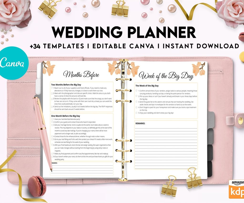 Wedding Planner, Wedding Pages, Wedding Plan Bundle, Wedding Planning Book, Wedding Planner, Canva Editable Templates, Kdp interior