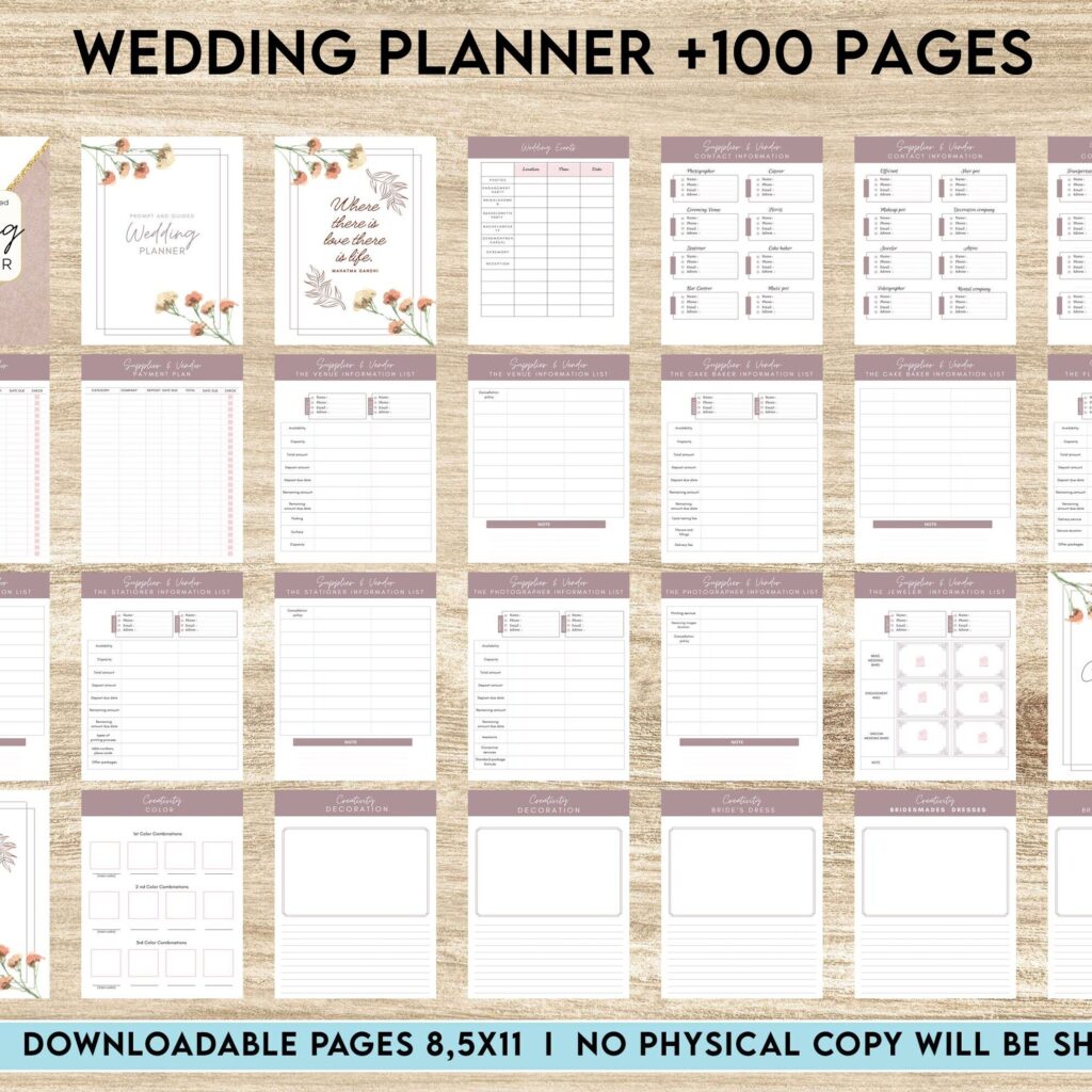 100 Pages Wedding Planner, Editable Templates Wedding Pages, Wedding Plan Bundle, Wedding Planning Book, Canva Editable Templates, Kdp interior