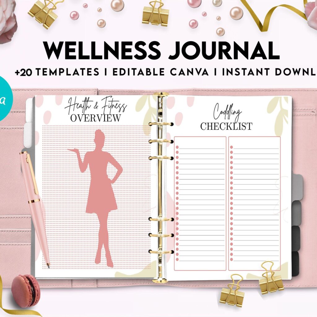 Wellness Journal Planner, Self care journal , Wellness Editable Templates Bundle Pages, Canva Editable Templates, Kdp interior