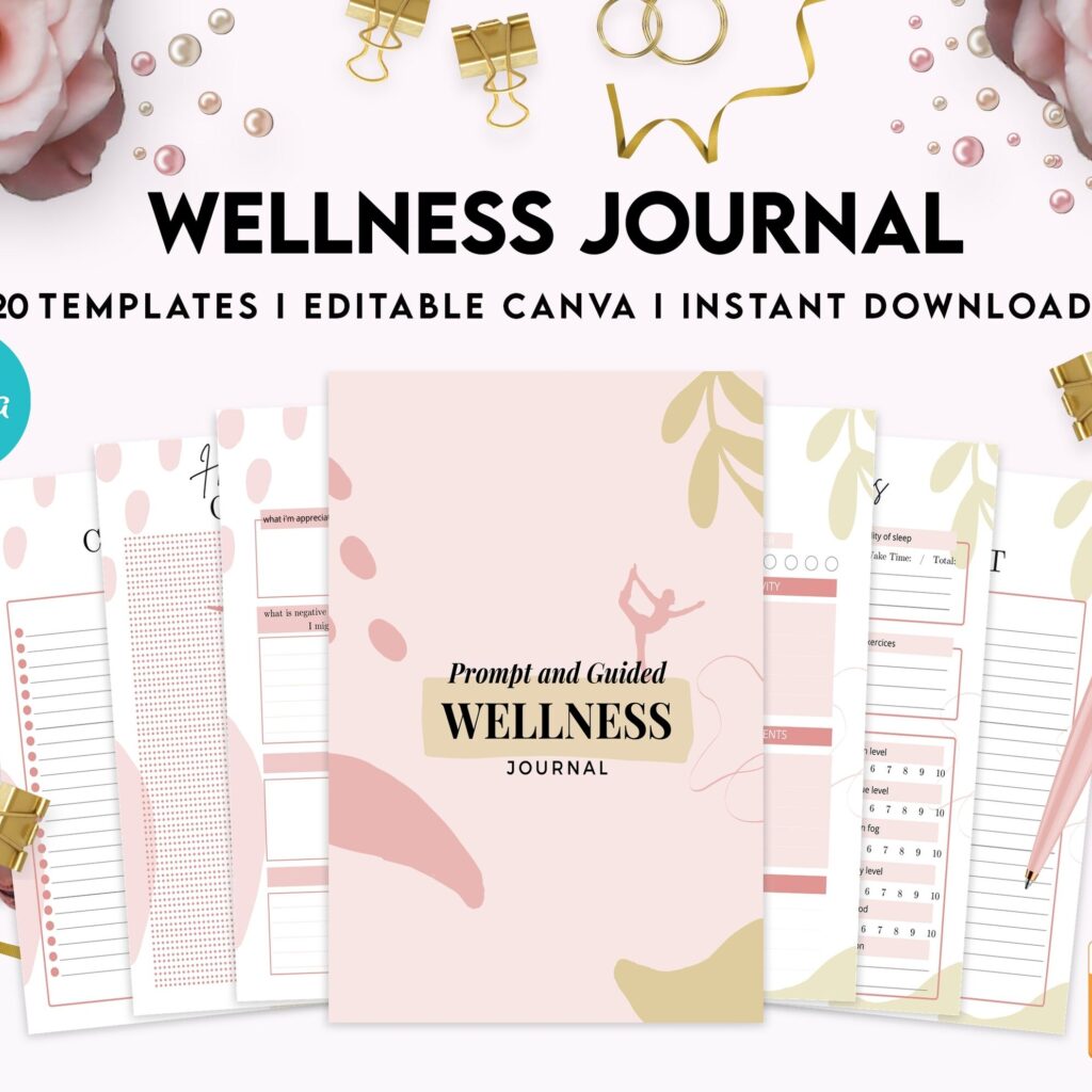 Wellness Journal Planner, Self care journal , Wellness Editable Templates Bundle Pages, Canva Editable Templates, Kdp interior