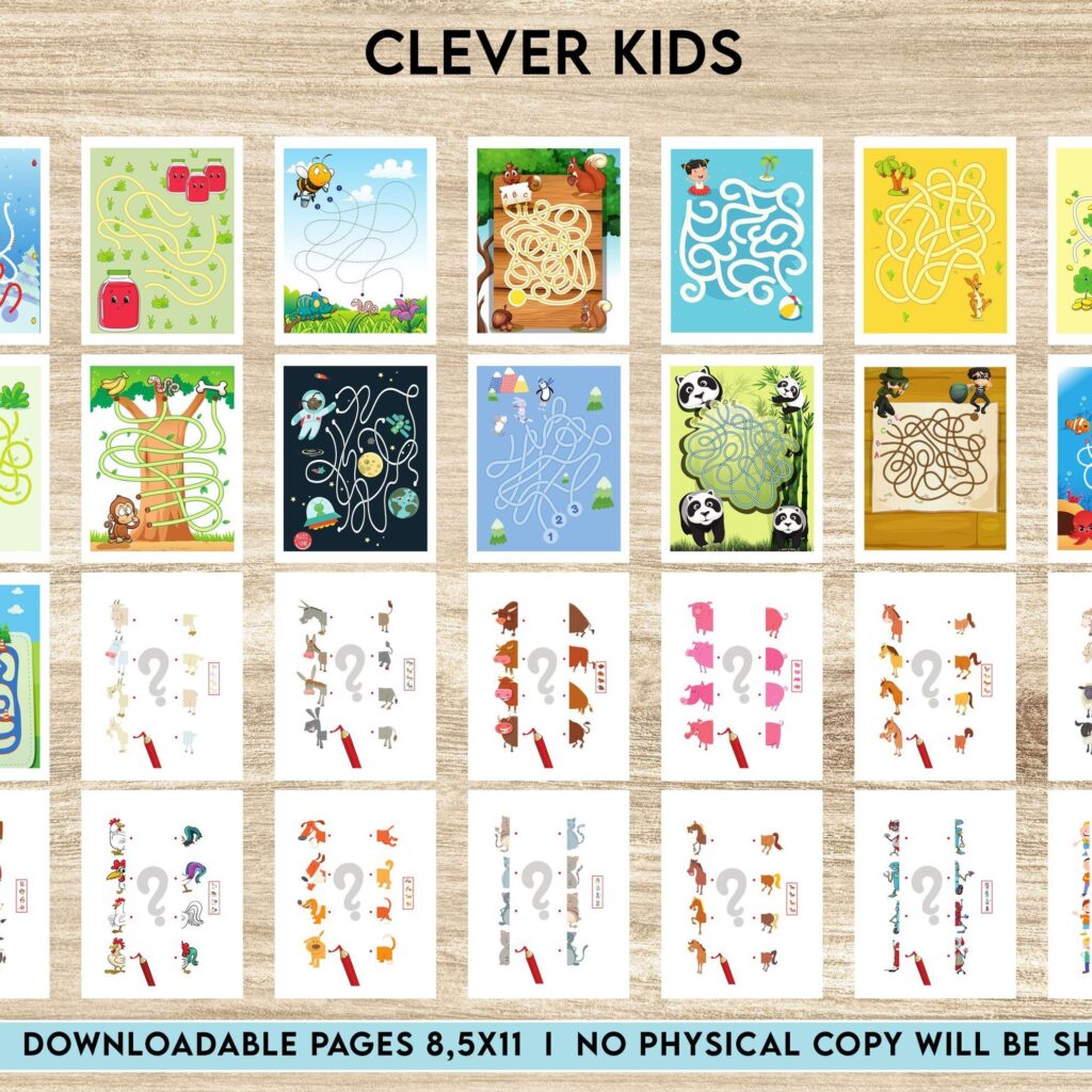 Clever kids Activity book PDF File 8.5×11 inch For Kids aged 2-4 4-8, KDP interior Ready To Upload COMMERCIAL Use