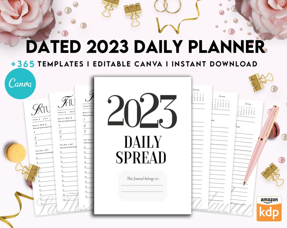 Dated 2023 Daily Planner 365 Canva Templates 8.5x11, Printable