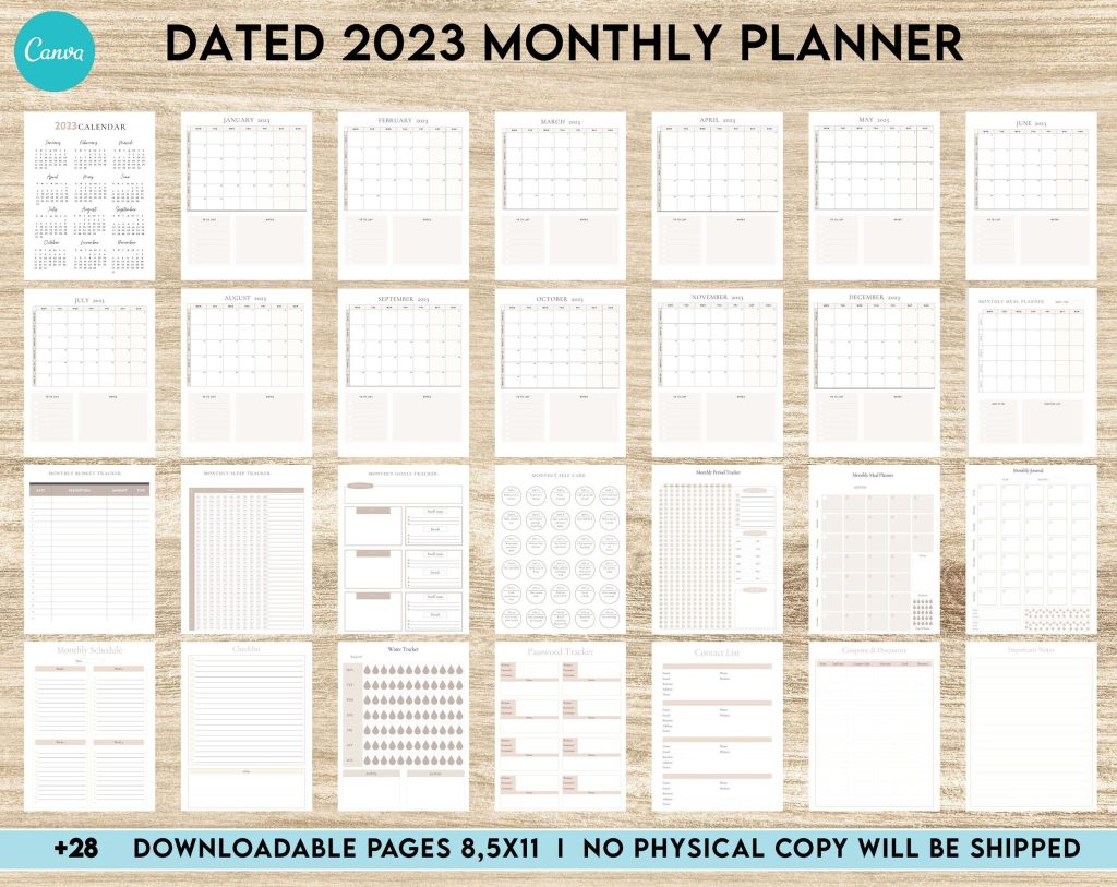 Dated 2023 Montly Planner +28 Canva Templates 8.5x11, Printable ...