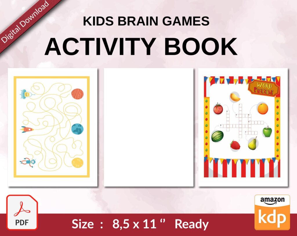 kids brain games Activity book PDF File 8.5×11 inch For Kids aged 2-4 4-8, KDP interior Ready To Upload COMMERCIAL Use
