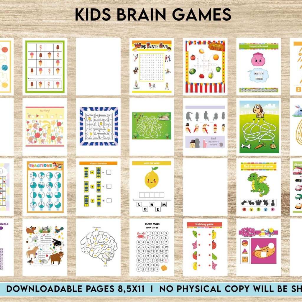 kids brain games Activity book PDF File 8.5×11 inch For Kids aged 2-4 4-8, KDP interior Ready To Upload COMMERCIAL Use