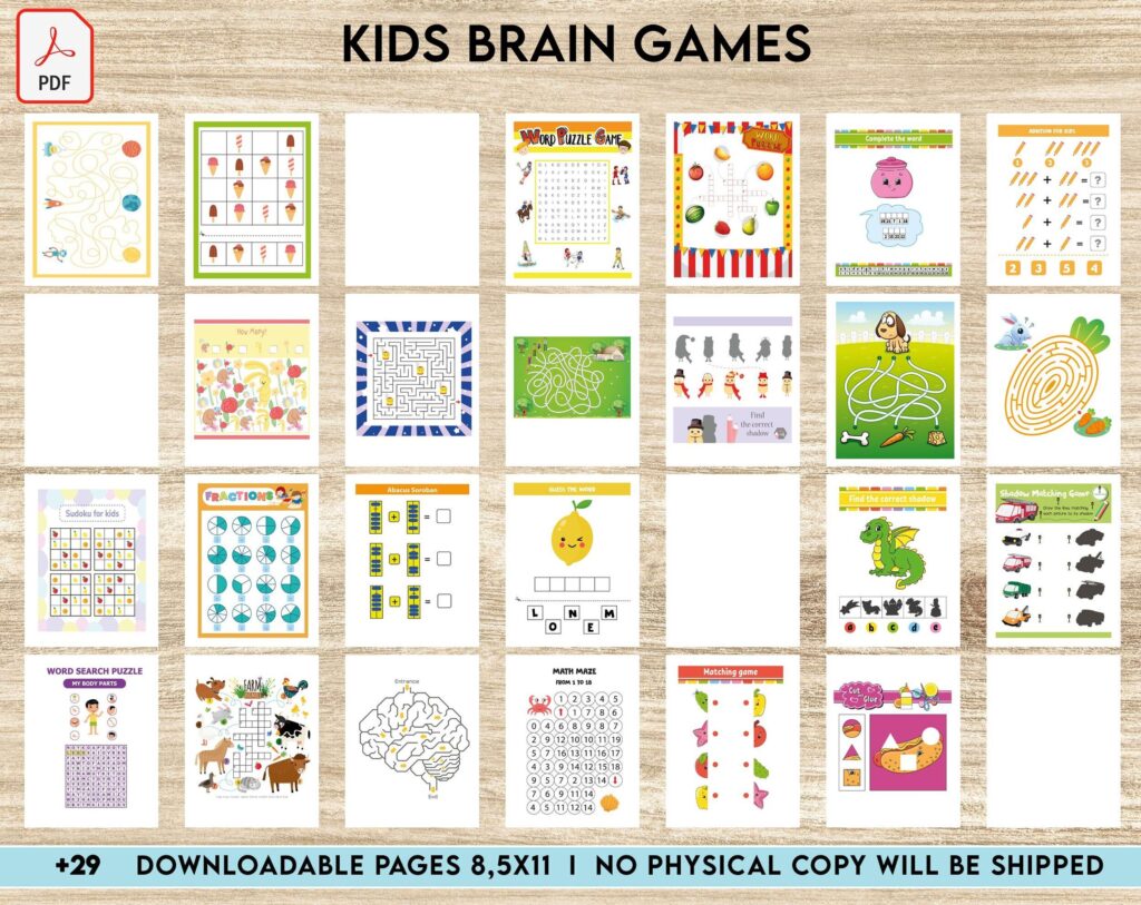 kids brain games Activity book PDF File 8.5×11 inch For Kids aged 2-4 4-8, KDP interior Ready To Upload COMMERCIAL Use