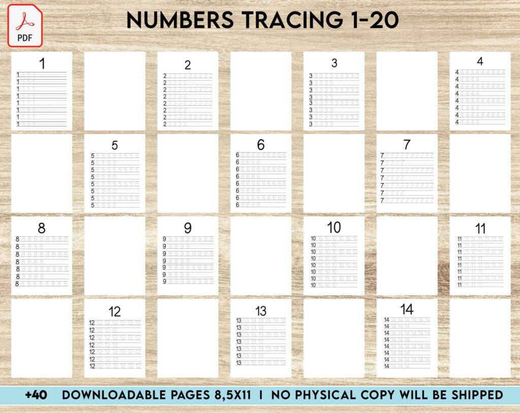 Numbers Tracing 1-20 Activity book PDF File 8.5×11 inch For Kids aged 2-4 4-8, KDP interior Ready To Upload COMMERCIAL Use