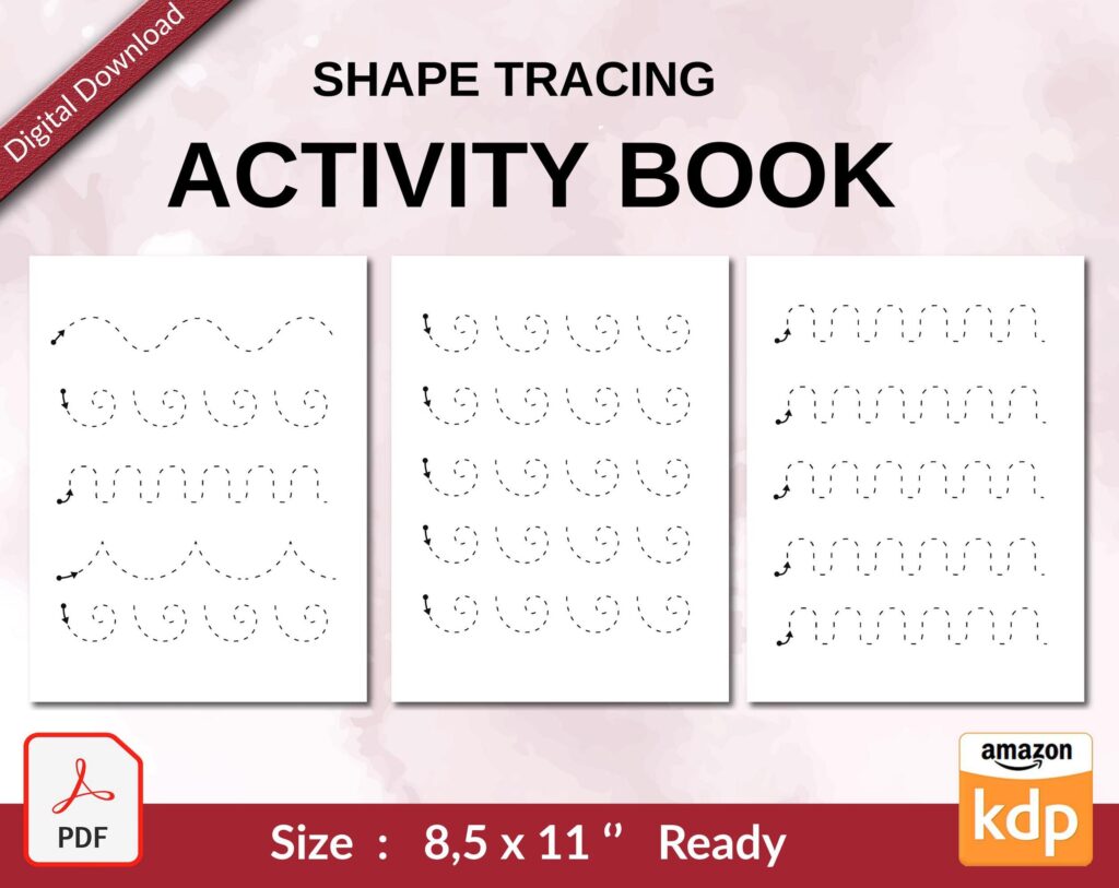 Shape tracing Activity book PDF File 8.5×11 inch For Kids aged 2-4 4-8, KDP interior Ready To Upload COMMERCIAL Use