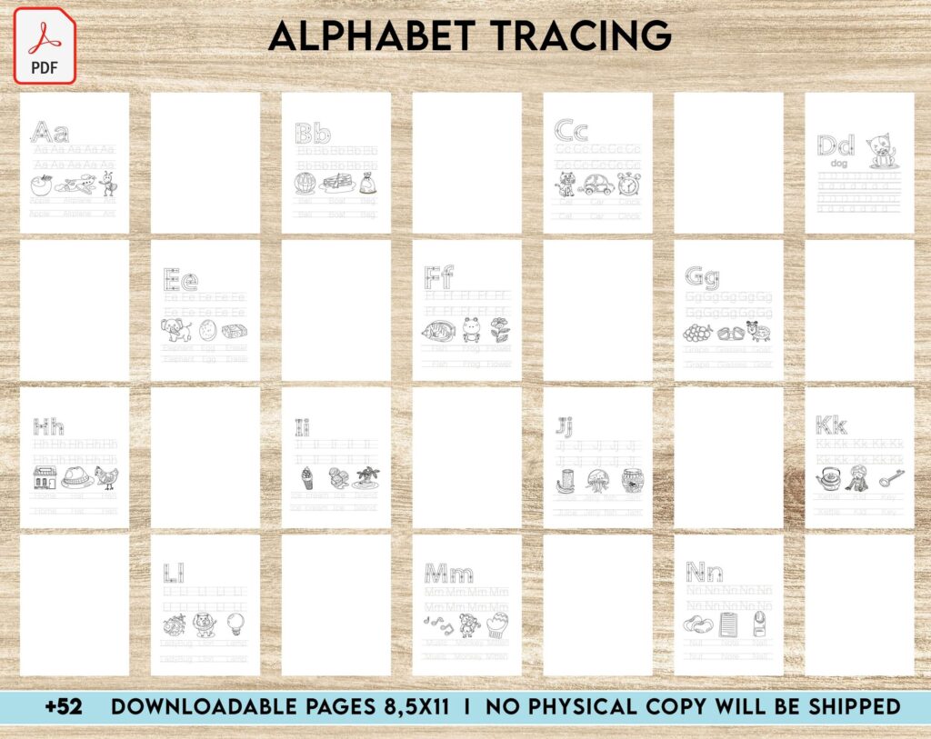 Alphabet tracing Activity book PDF File 8.5×11 inch For Kids aged 2-4 4-8, KDP interior Ready To Upload COMMERCIAL Use