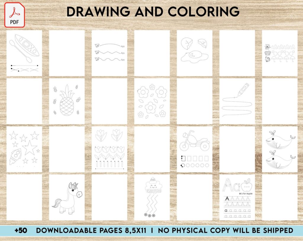 Drawing and coloring Activity book PDF File 8.5×11 inch For Kids aged 2-4 4-8, KDP interior Ready To Upload COMMERCIAL Use