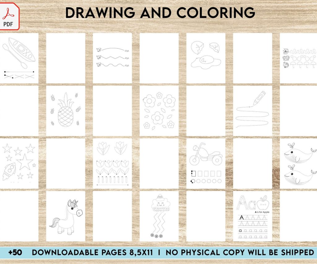 Drawing and coloring Activity book PDF File 8.5×11 inch For Kids aged 2-4 4-8, KDP interior Ready To Upload COMMERCIAL Use