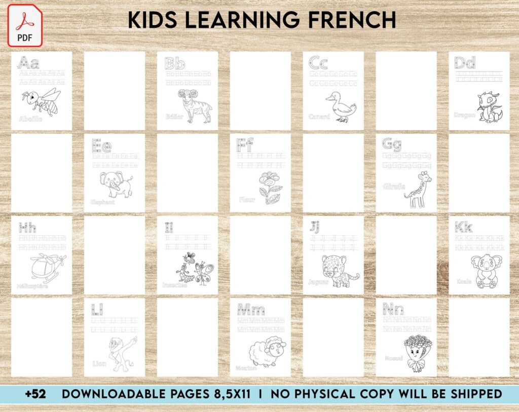 kids learning French Activity book PDF File 8.5×11 inch For Kids aged 2-4 4-8, KDP interior Ready To Upload COMMERCIAL Use