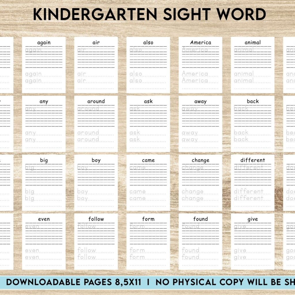 kindergarten sight word Activity book PDF File 8.5×11 inch For Kids aged 2-4 4-8, KDP interior Ready To Upload COMMERCIAL Use