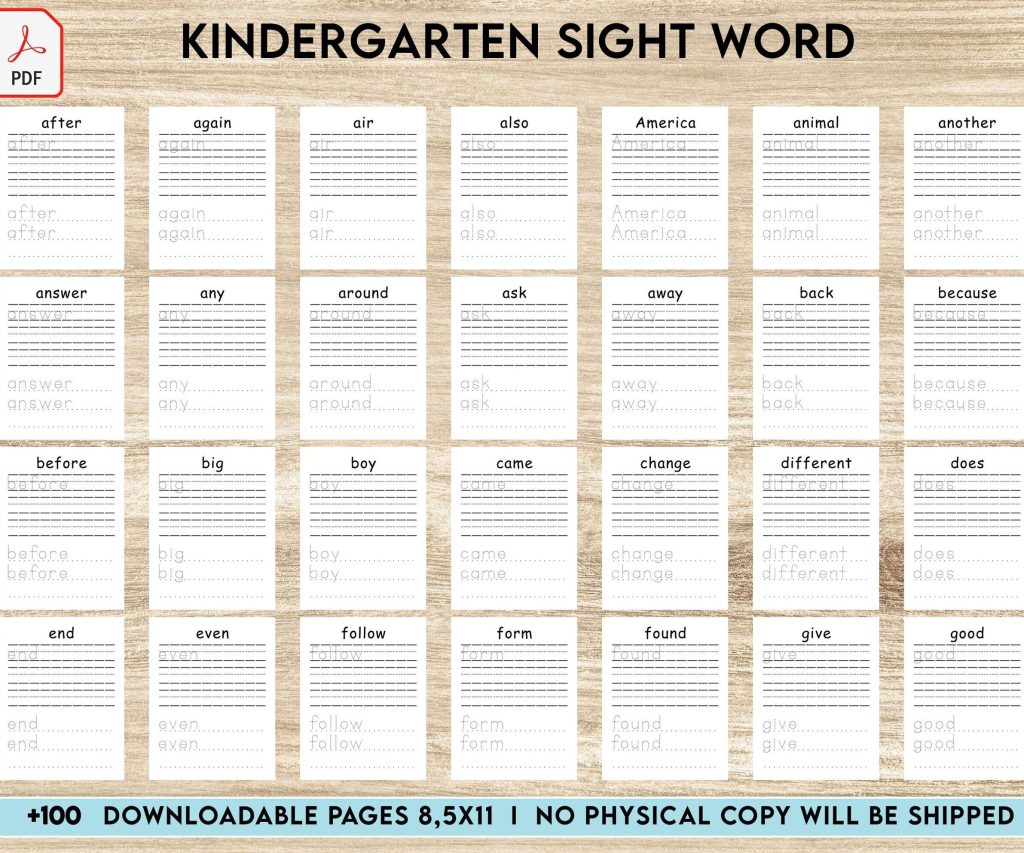 kindergarten sight word Activity book PDF File 8.5×11 inch For Kids aged 2-4 4-8, KDP interior Ready To Upload COMMERCIAL Use