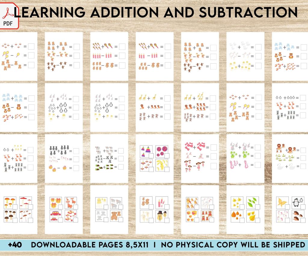 Learning addition and subtraction Activity book PDF File 8.5×11 inch For Kids aged 2-4 4-8, KDP interior Ready To Upload COMMERCIAL Use