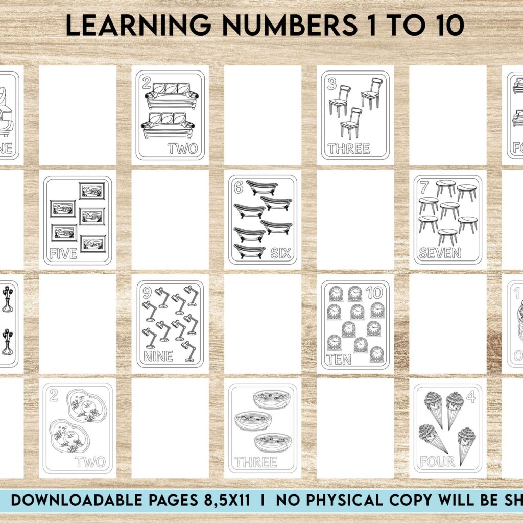 Learning numbers 1 to 10 Activity book PDF File 8.5×11 inch For Kids aged 2-4 4-8, KDP interior Ready To Upload COMMERCIAL Use