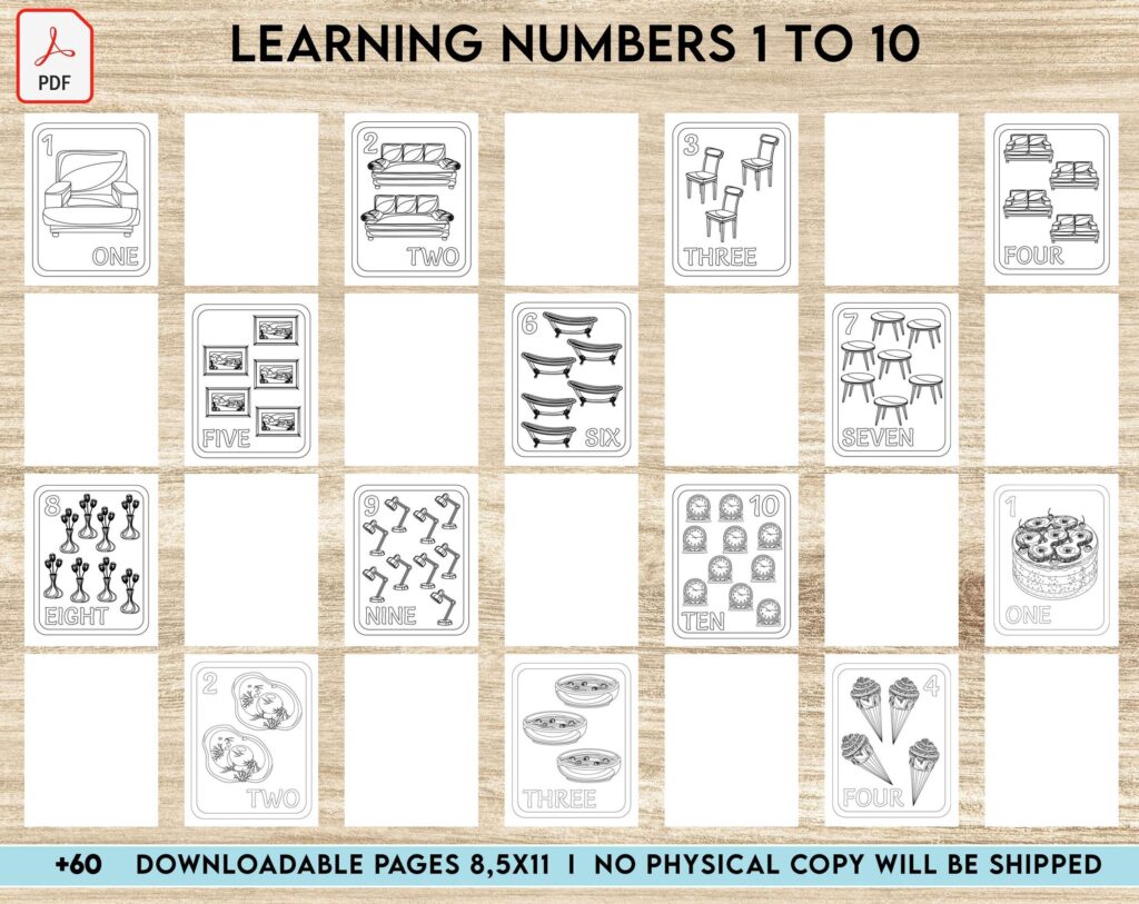 Learning numbers 1 to 10 Activity book PDF File 8.5×11 inch For Kids aged 2-4 4-8, KDP interior Ready To Upload COMMERCIAL Use