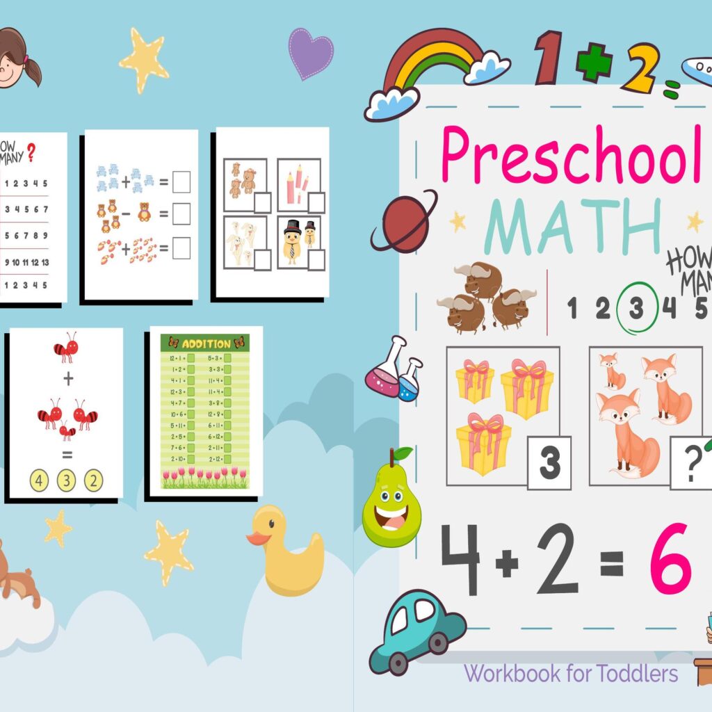 Preschool math Activity book PDF File 8.5×11 inch For Kids aged 2-4 4-8, KDP interior Ready To Upload COMMERCIAL Use