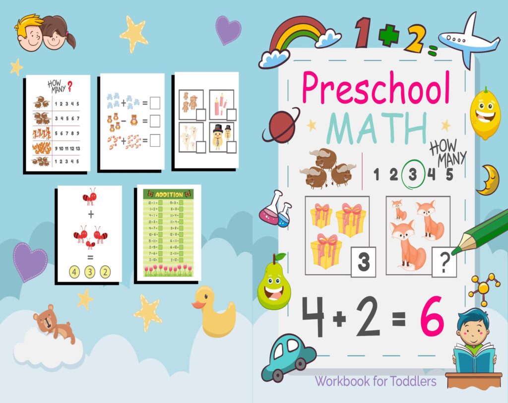 Preschool math Activity book PDF File 8.5×11 inch For Kids aged 2-4 4-8, KDP interior Ready To Upload COMMERCIAL Use