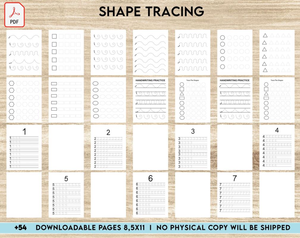 Shape tracing Activity book PDF File 8.5x11 inch For Kids aged 2-4 4-8 ...