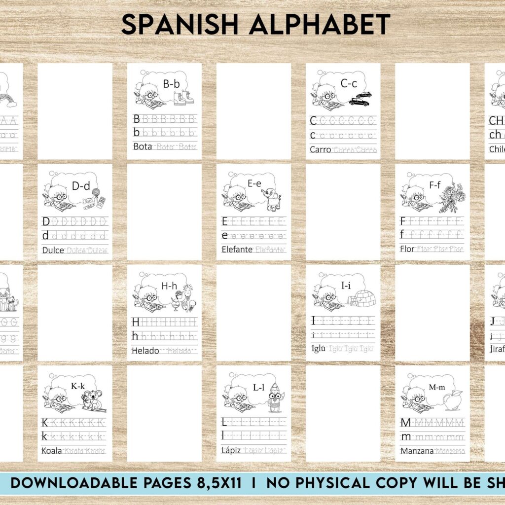 spanish alphabet Activity book PDF File 8.5×11 inch For Kids aged 2-4 4-8, KDP interior Ready To Upload COMMERCIAL Use
