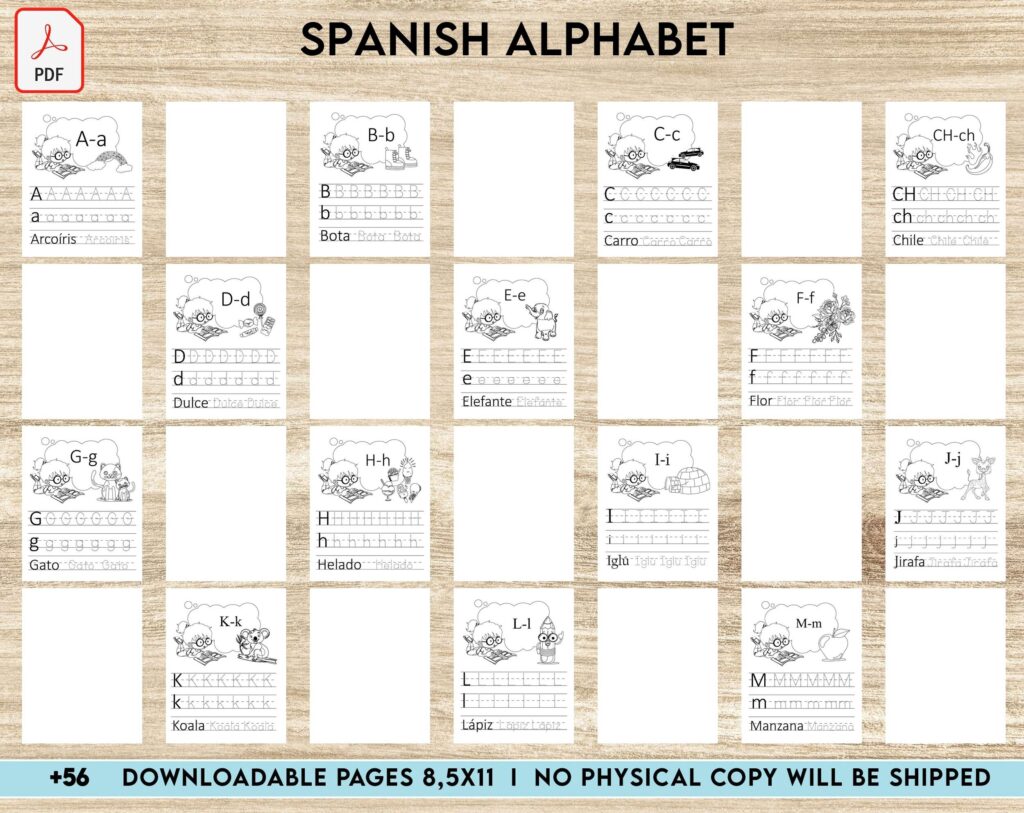 spanish alphabet Activity book PDF File 8.5×11 inch For Kids aged 2-4 4-8, KDP interior Ready To Upload COMMERCIAL Use