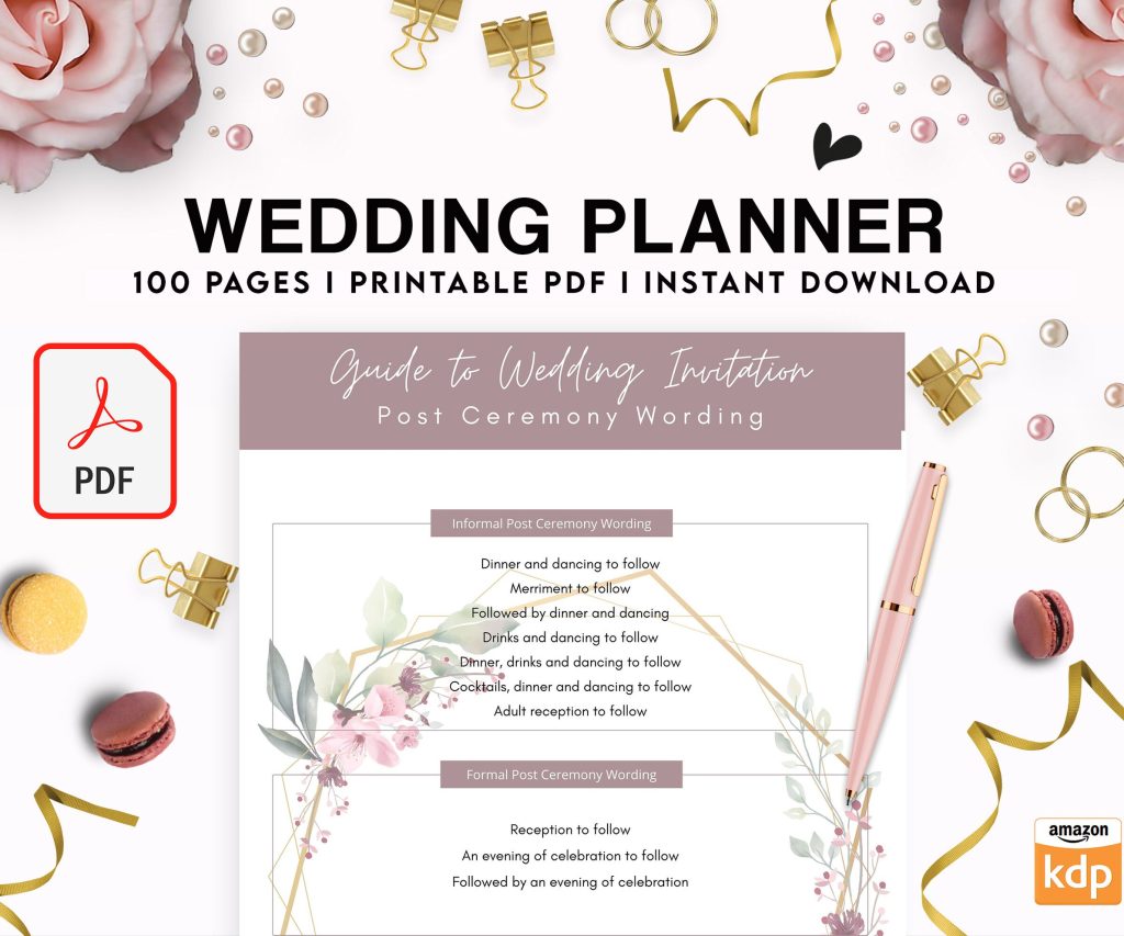 100 Pages Wedding Planner, 8×11 inch pages size Wedding Pages, Wedding Plan Bundle, Wedding Planning Book, PDF Printable, Kdp interior
