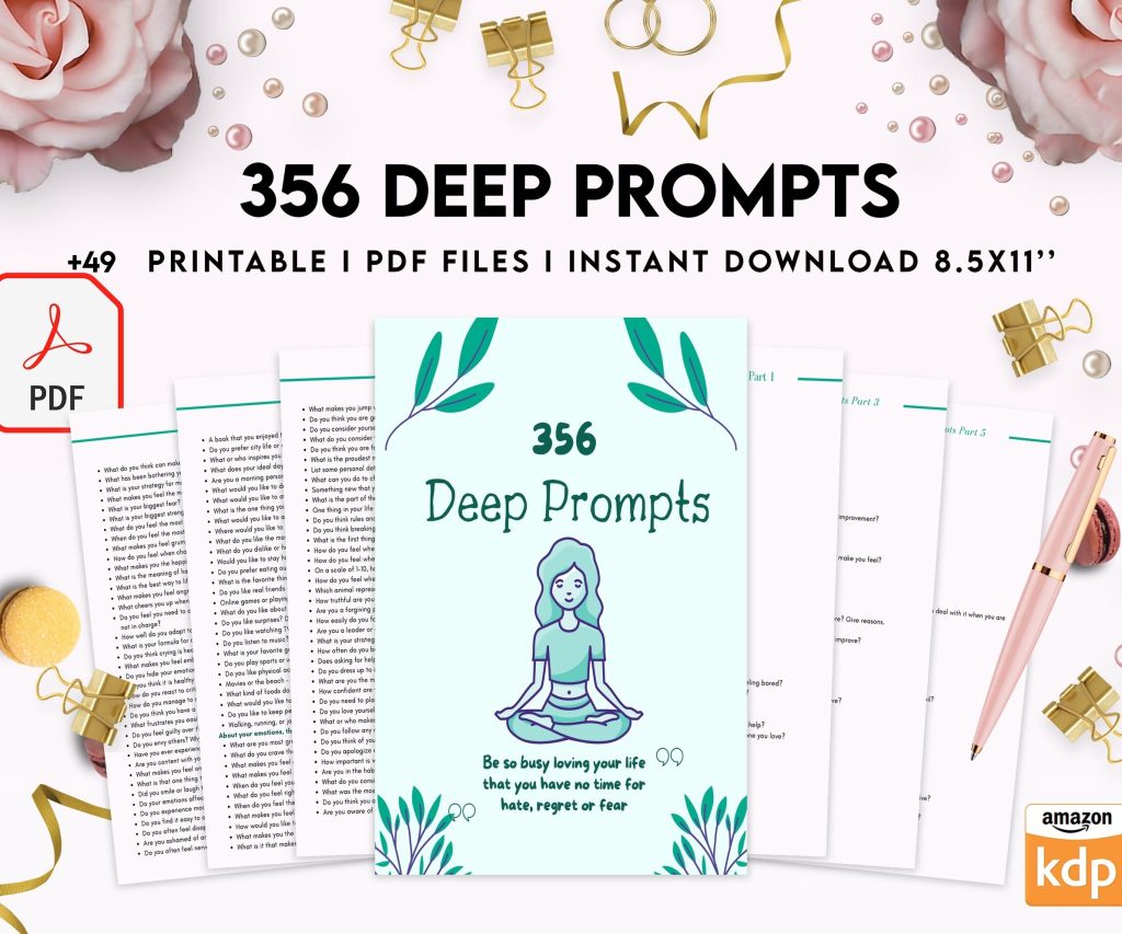 365 Prompts Journal, Mental Health Journal, Self Care Journal, Writing Prompts, PDF Printable, Kdp interior, binder journal