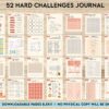 52 hard challenges, Daily challenges, diet, fitness, food, health, progress tracker, self care challenges, happiness, workout , PDF Printable, Kdp interior