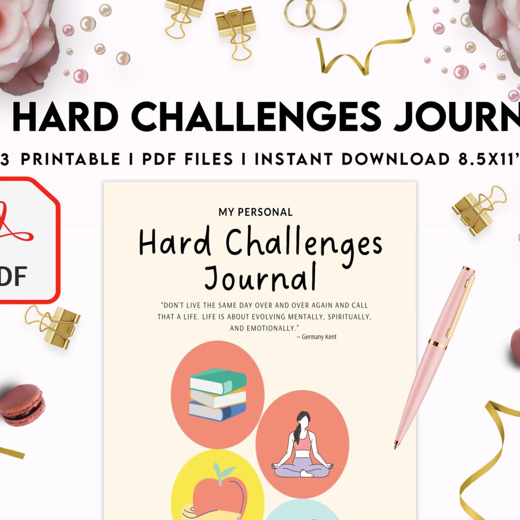 52 hard challenges, Daily challenges, diet, fitness, food, health, progress tracker, self care challenges, happiness, workout , PDF Printable, Kdp interior