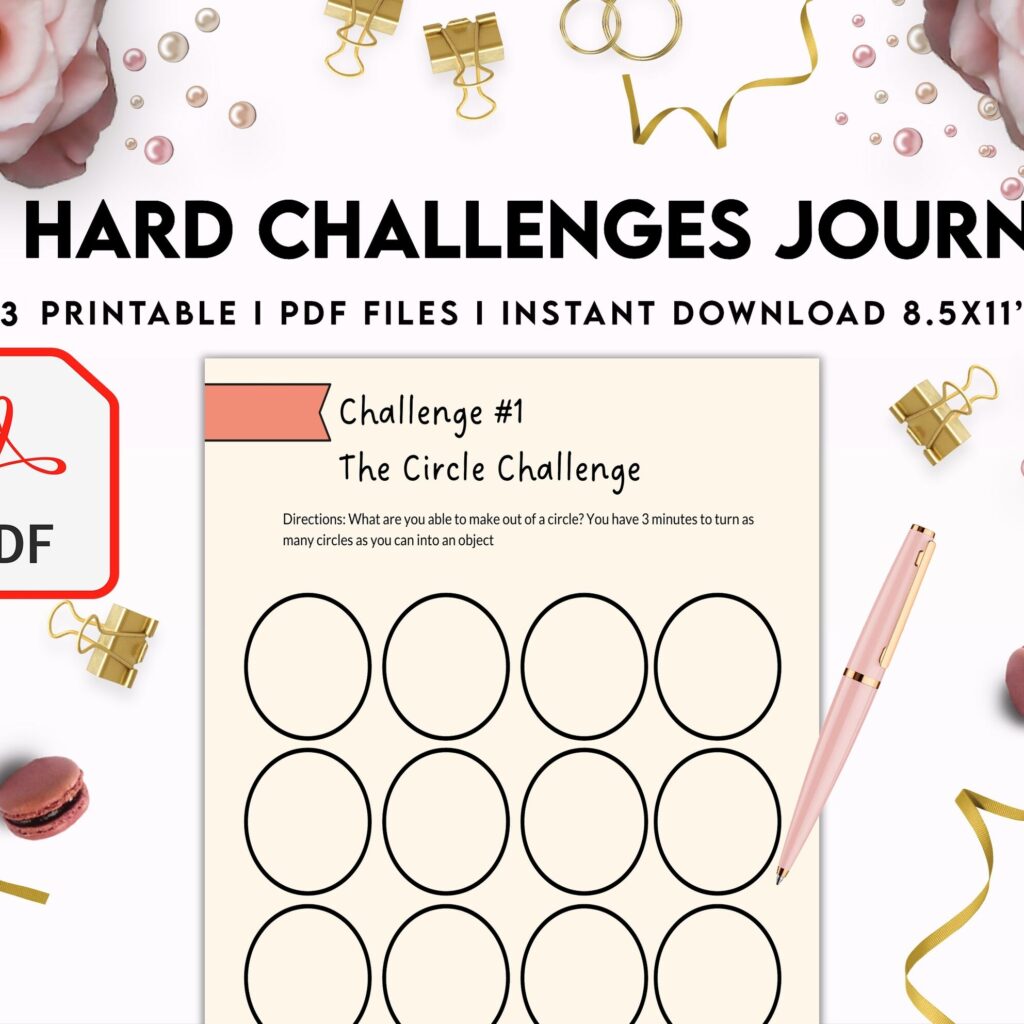 52 hard challenges, Daily challenges, diet, fitness, food, health, progress tracker, self care challenges, happiness, workout , PDF Printable, Kdp interior
