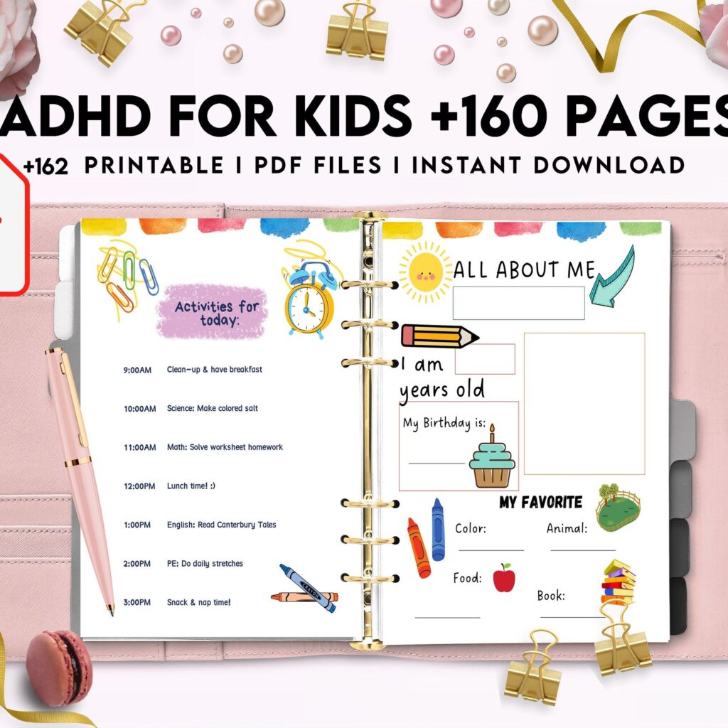 ADHD Planner For Kids , 8×11 inch pages size Kids ADHD Planner, Kids School Planner, ADHD Planner Sheets, Colorful Planner, PDF Printable, Kdp interior