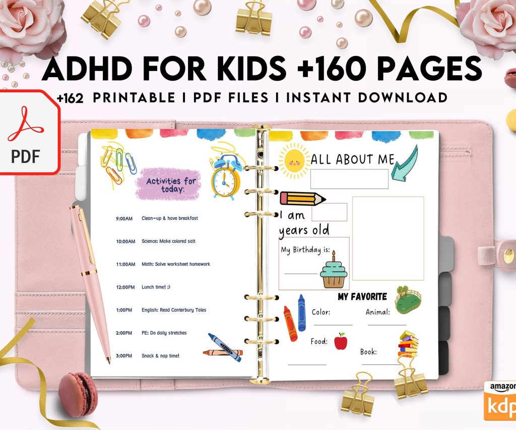 ADHD Planner For Kids , 8×11 inch pages size Kids ADHD Planner, Kids School Planner, ADHD Planner Sheets, Colorful Planner, PDF Printable, Kdp interior