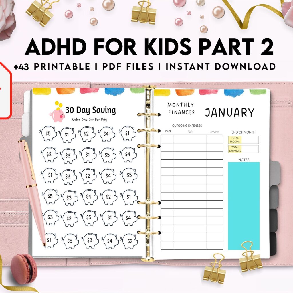 ADHD Planner For Kids , 8×11 inch pages size Kids ADHD Planner, Kids School Planner, ADHD Planner Sheets, Colorful Planner, PDF Printable, Kdp interior