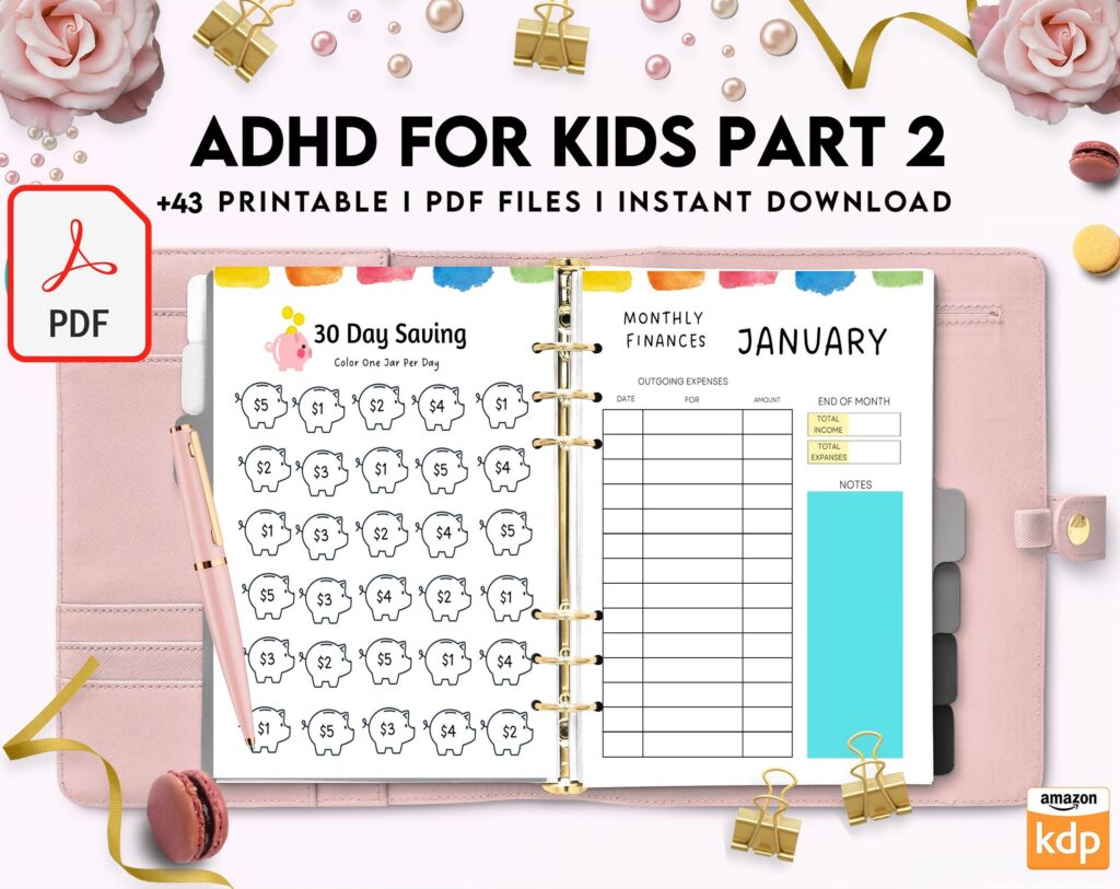 ADHD Planner For Kids , 8×11 inch pages size Kids ADHD Planner, Kids School Planner, ADHD Planner Sheets, Colorful Planner, PDF Printable, Kdp interior