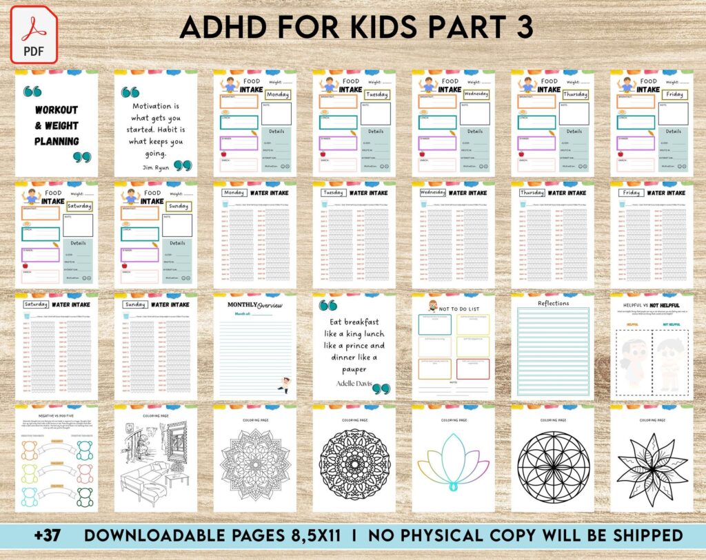 ADHD Planner For Kids , 8×11 inch pages size Kids ADHD Planner, Kids School Planner, ADHD Planner Sheets, Colorful Planner, PDF Printable, Kdp interior